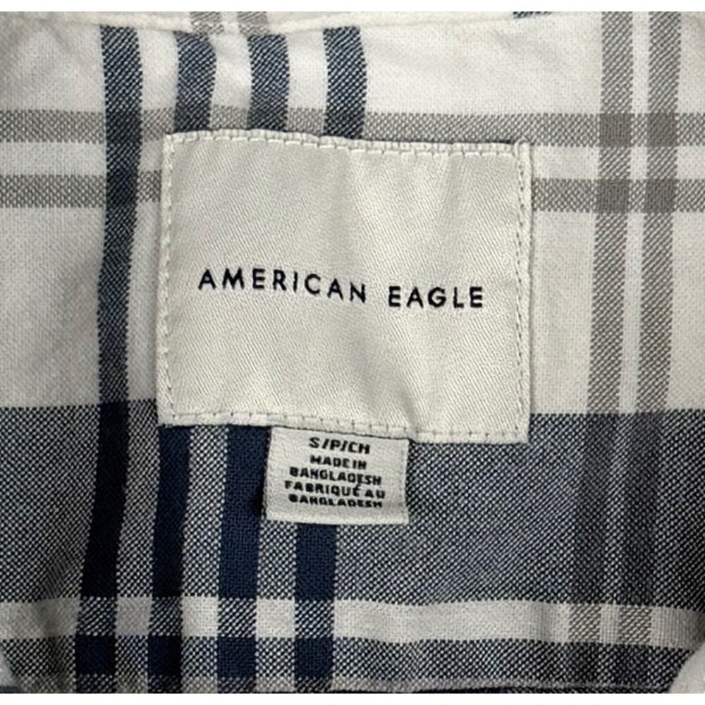 American Eagle Women’s Plaid Button Up Shirt Small Blue Gray Long Sleeve - Picture 2 of 5